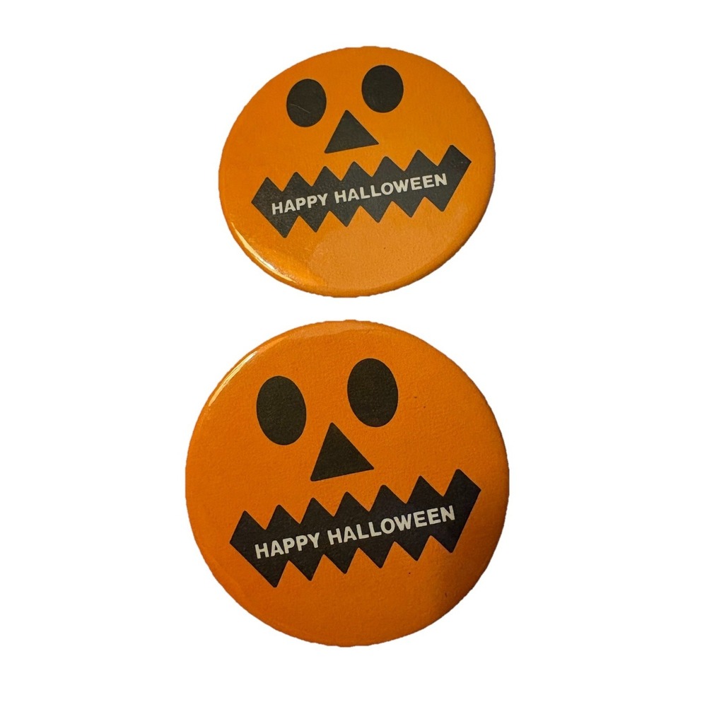 Vintage Happy Halloween Orange Pumpkin Face Pin Badge